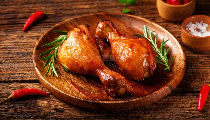 高清大图下载【趣麦麦图】烤鸡腿配迷迭香的摆盘