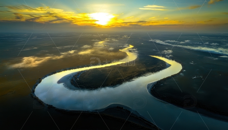 高清大图下载【趣麦麦图】河流夕照空中俯瞰美景