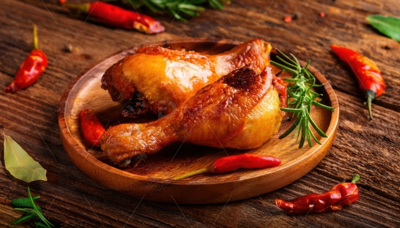 高清大图下载【趣麦麦图】烤鸡腿与香料的摆盘组合