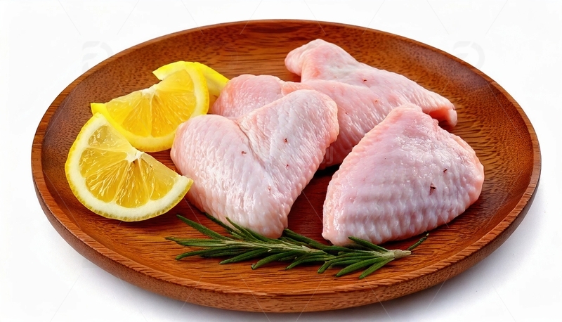 高清大图下载【趣麦麦图】木盘生鸡翅配柠檬迷迭香