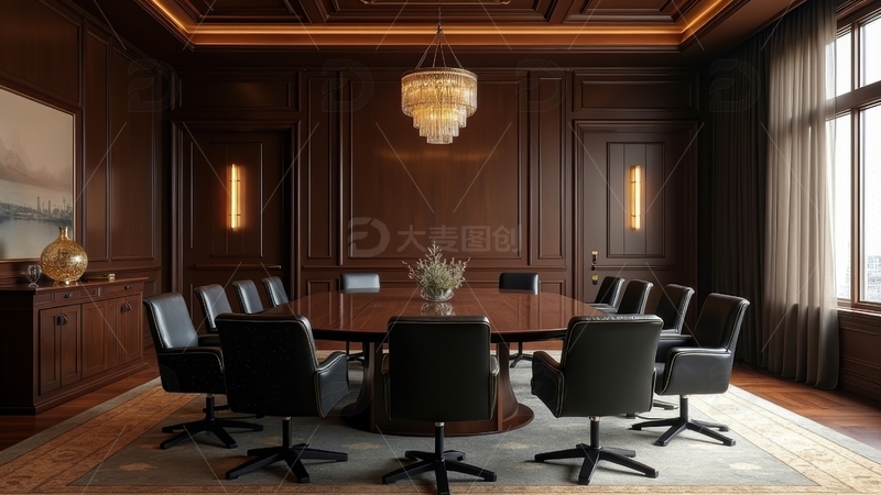 高清大图下载【趣麦麦图】古典豪华圆桌会议室