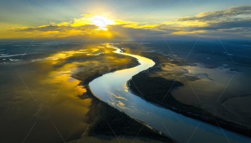 高清大图下载【趣麦麦图】蜿蜒河流夕阳下的壮丽