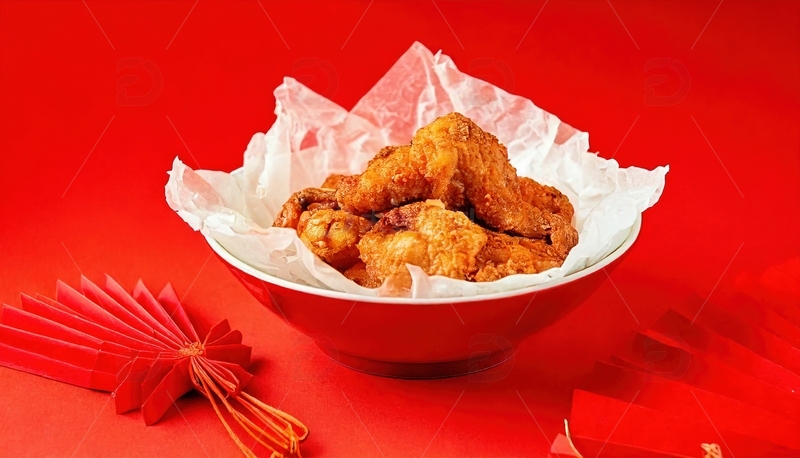 高清大图下载【趣麦麦图】红碗中金黄的炸鸡翅