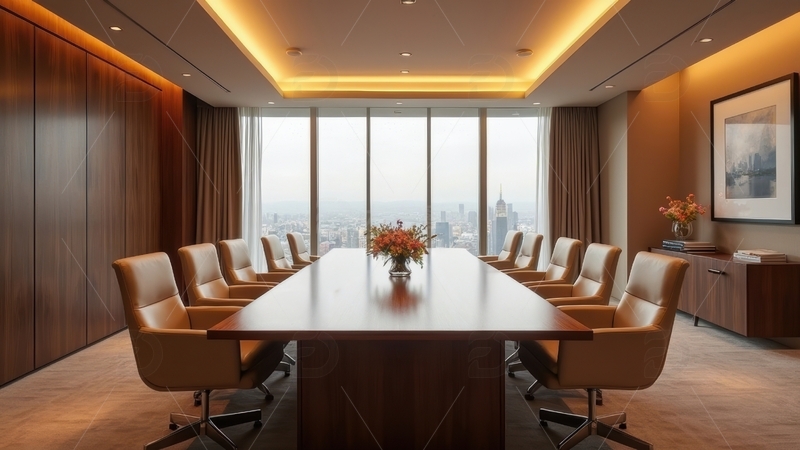 高清大图下载【趣麦麦图】-高层景观暖色调会议室
