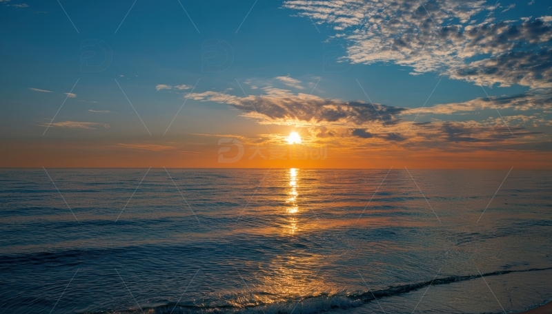 高清大图下载【趣麦麦图】海面日出的宁静光辉