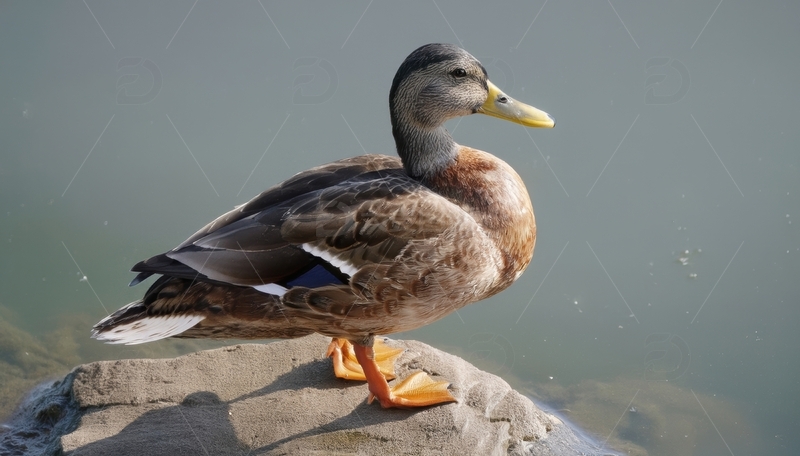 高清大图下载【趣麦麦图】岩石上站立的绿头鸭
