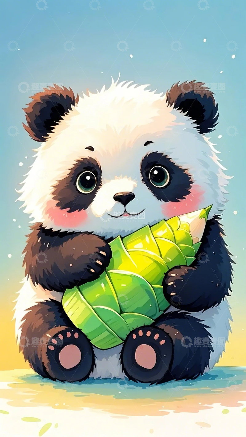高清大图下载【趣麦麦图】熊猫抱竹