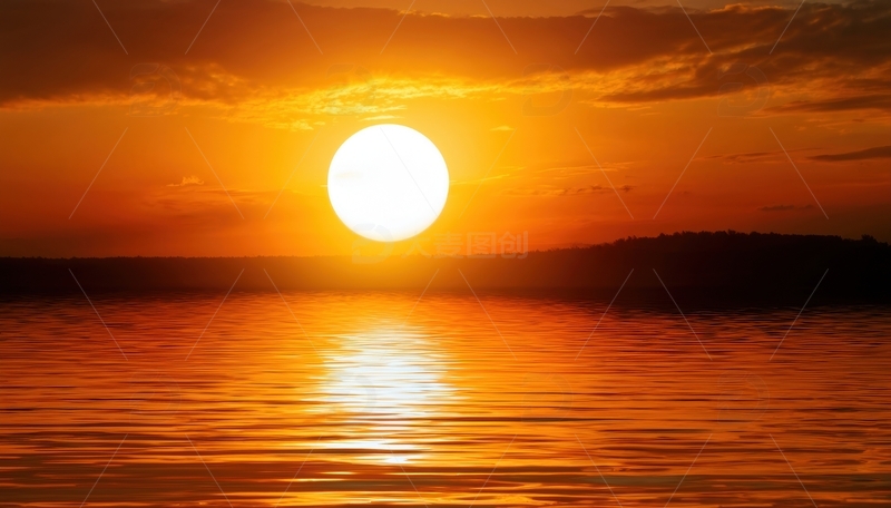 高清大图下载【趣麦麦图】湖面夕阳倒影美景
