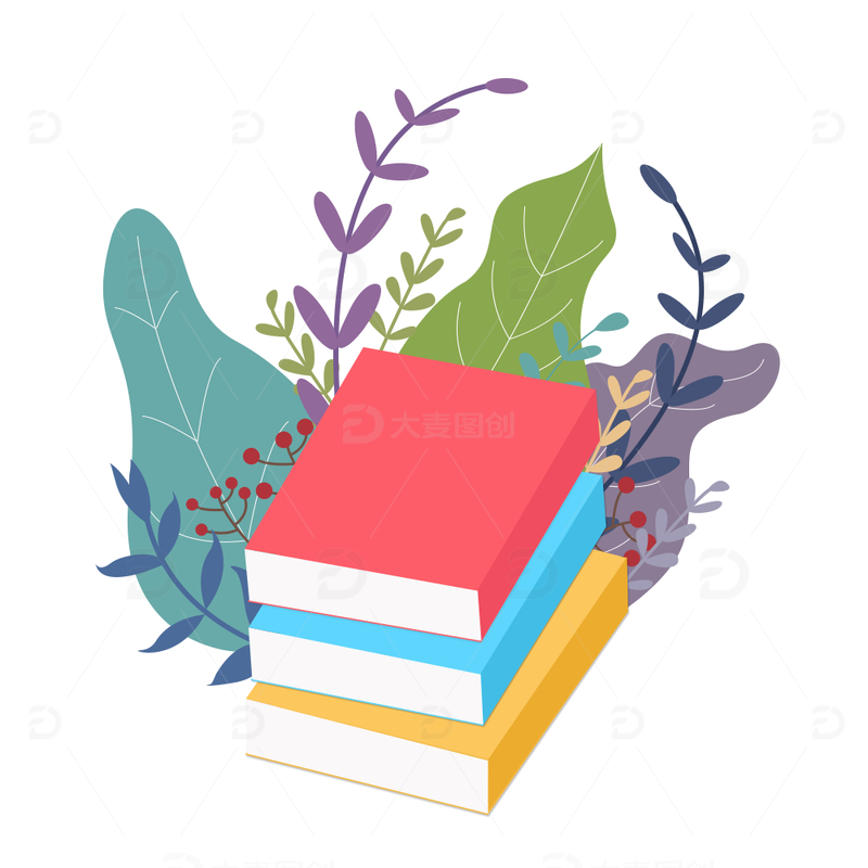源文件下载【趣麦麦图】扁平书本设计开学季元素