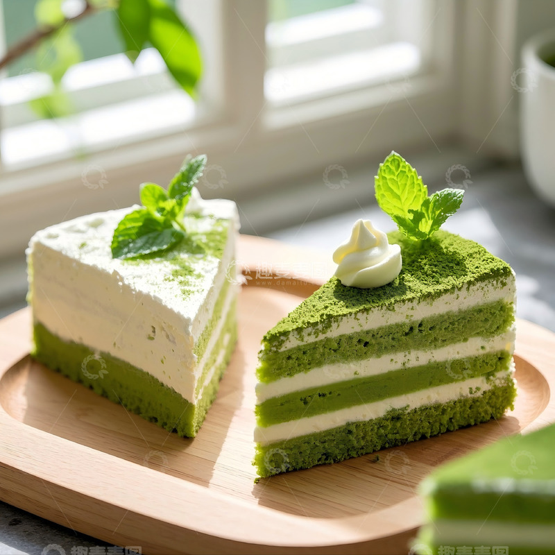 高清大图下载【趣麦麦图】抹茶慕斯蛋糕