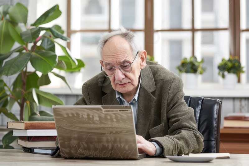 高清大图下载【趣麦麦图】办公的一位老年人