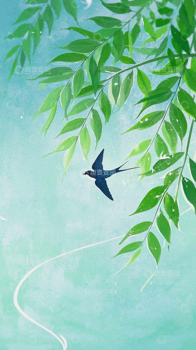 高清大图下载【趣麦麦图】叶子燕子极简平面插画肌理感1