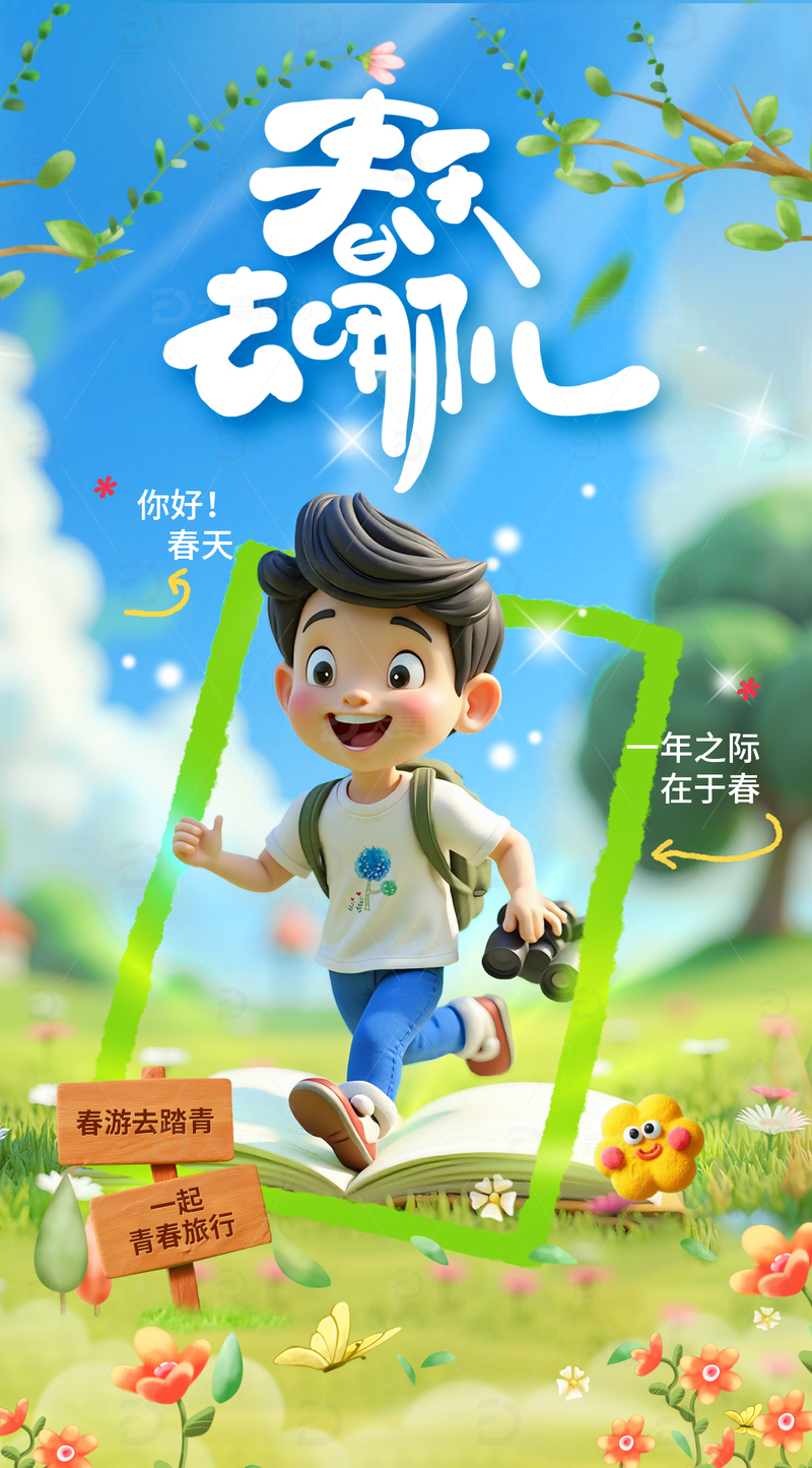 春天踏春春游海报