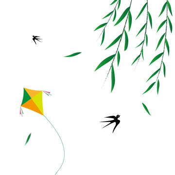 春天元素柳枝燕子风筝