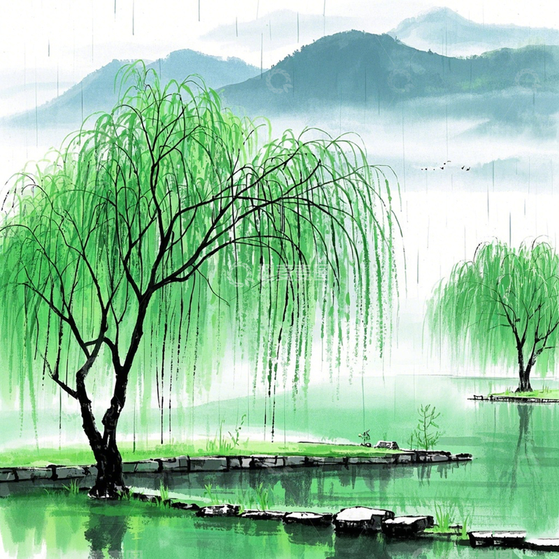 高清大图下载【趣麦麦图】垂柳静穆的春景