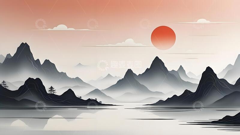 高清大图下载【趣麦麦图】国潮中式国风山水水墨画背景3