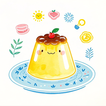 手绘水彩卡通布丁元素