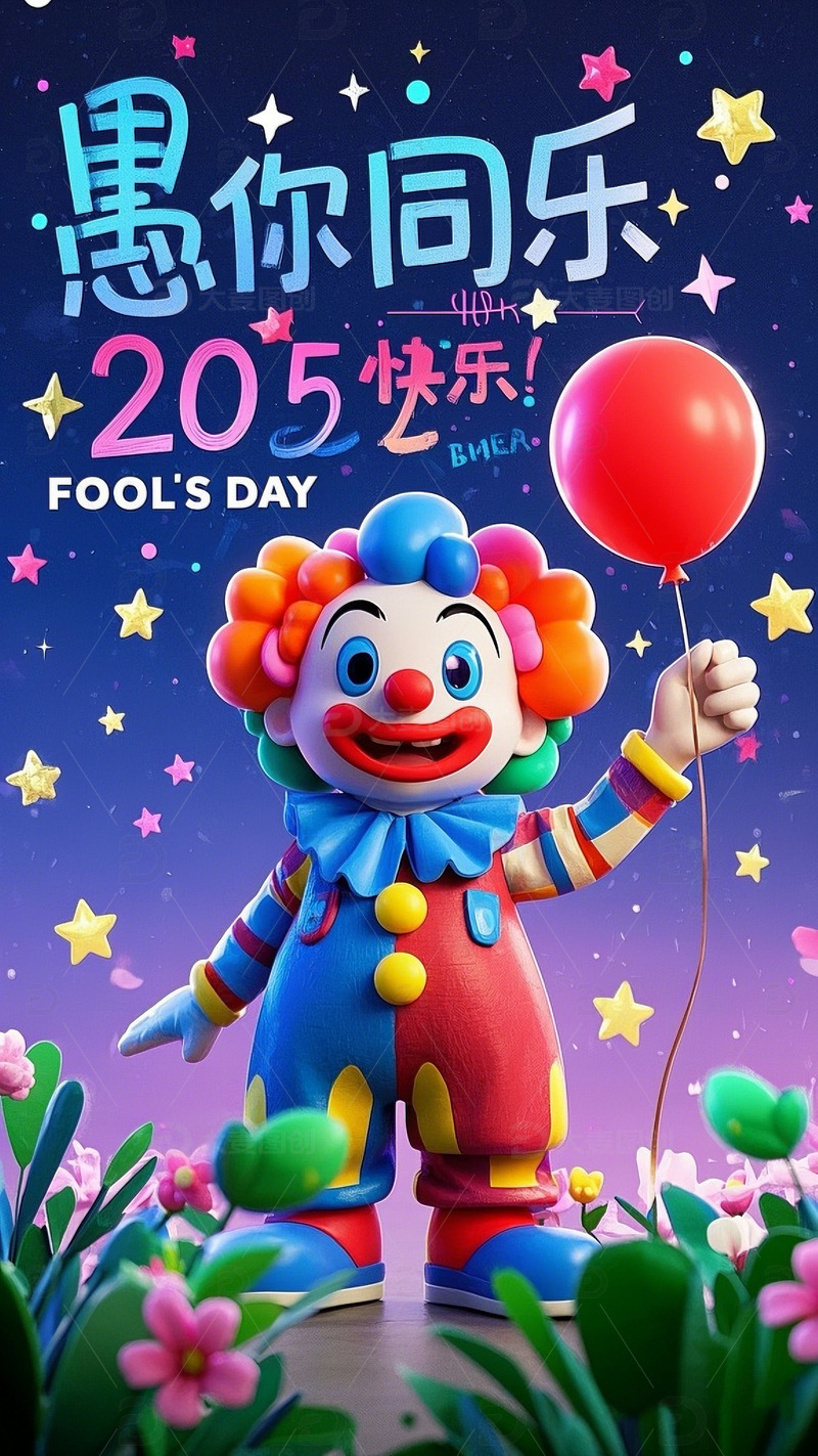 愚人节海报，梦幻小丑海报