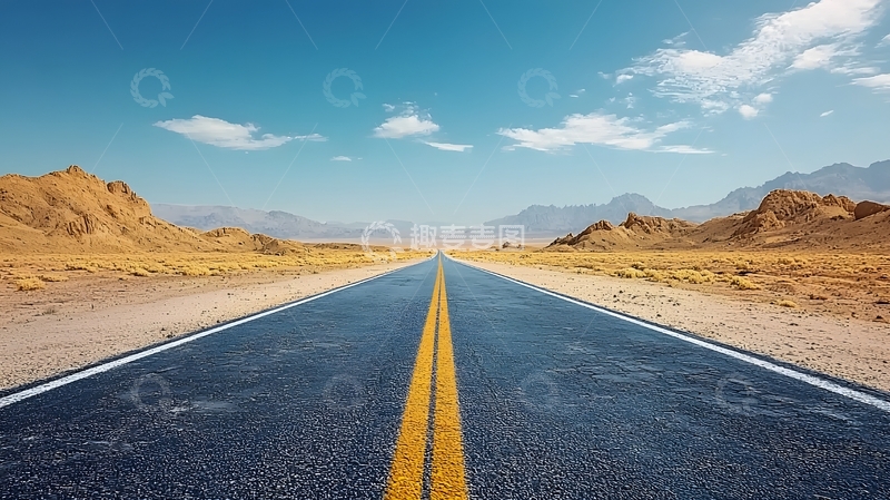 高清大图下载【趣麦麦图】蓝天白云下的笔直公路9