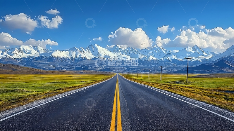高清大图下载【趣麦麦图】蓝天白云下的笔直公路5