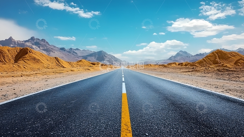 高清大图下载【趣麦麦图】蓝天白云下的笔直公路7