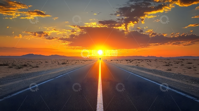 高清大图下载【趣麦麦图】落日下的公路通向远方1