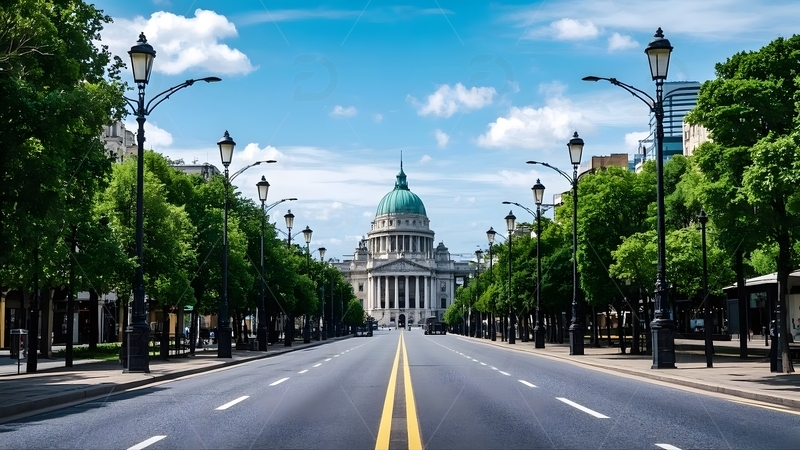 高清大图下载【趣麦麦图】城市中的笔直道路1