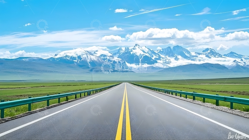 高清大图下载【趣麦麦图】蓝天白云下传过草原的公路