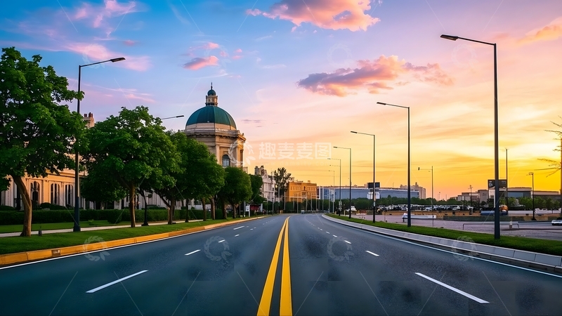 高清大图下载【趣麦麦图】城市中的笔直道路