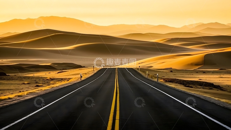 高清大图下载【趣麦麦图】傍晚穿过沙漠的公路7