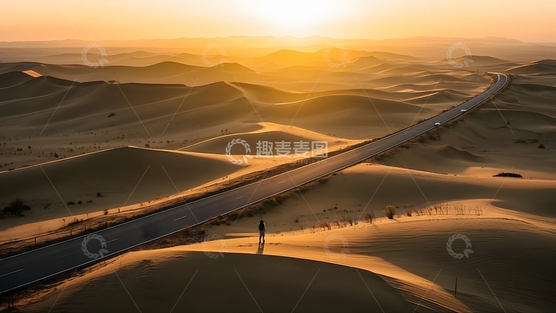 高清大图下载【趣麦麦图】傍晚穿过沙漠的公路4