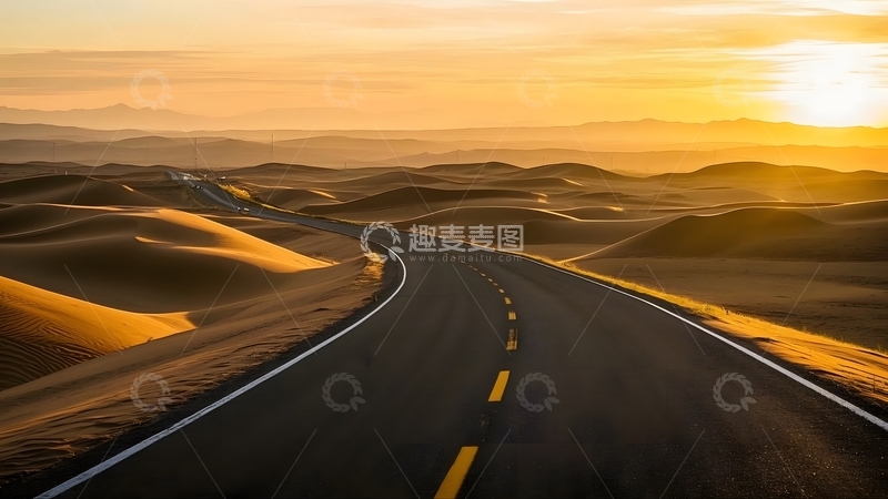 高清大图下载【趣麦麦图】傍晚穿过沙漠的公路5