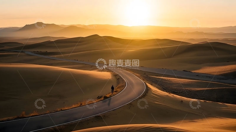 高清大图下载【趣麦麦图】傍晚穿过沙漠的公路3