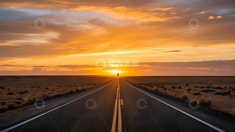高清大图下载【趣麦麦图】傍晚穿过沙漠的公路1