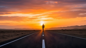 傍晚穿过沙漠的公路