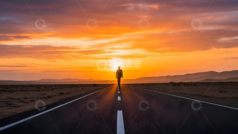 高清大图下载【趣麦麦图】傍晚穿过沙漠的公路