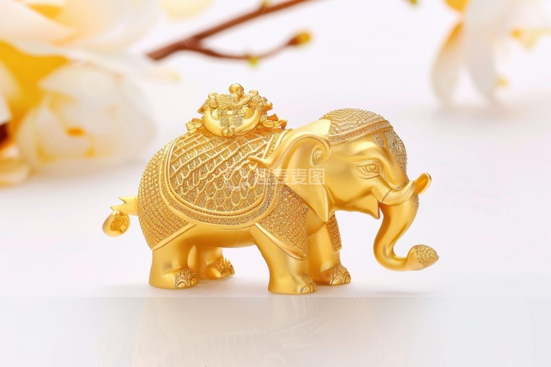 高清大图下载【趣麦麦图】黄金大象雕刻品