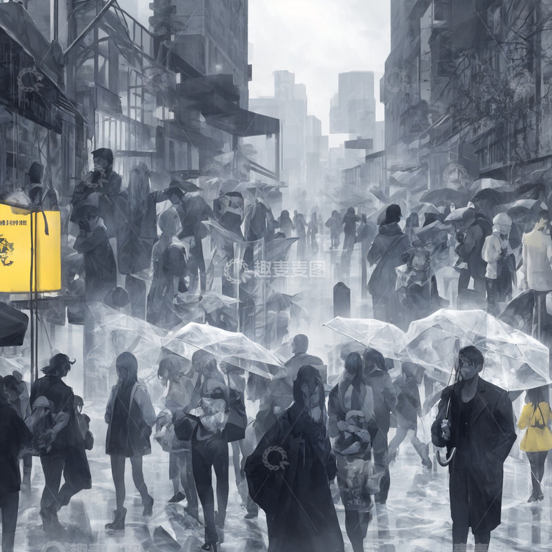 高清大图下载【趣麦麦图】特立独行的撑着黄色伞的人们3