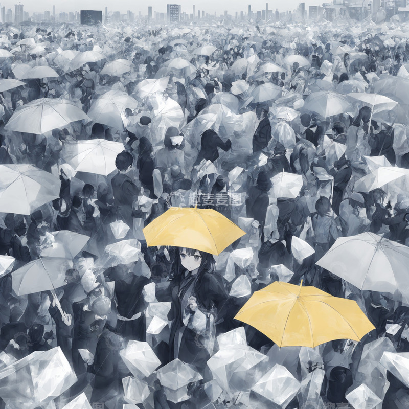 高清大图下载【趣麦麦图】特立独行的撑着黄色伞的人们4