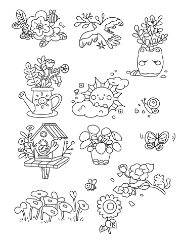 手绘线条植物风景免扣素材套图