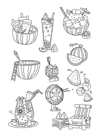 手绘线条夏日饮品西瓜免扣素材套图