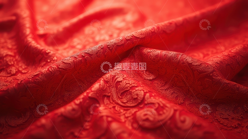 高清大图下载【趣麦麦图】红色花纹织锦面料