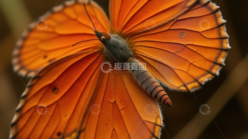 高清大图下载【趣麦麦图】橙色蝴蝶近景