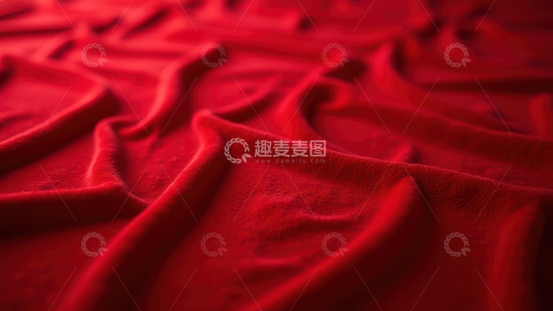 高清大图下载【趣麦麦图】大红色绒面织物褶皱