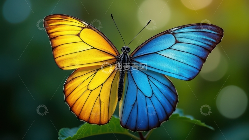 高清大图下载【趣麦麦图】黄蓝双色蝴蝶