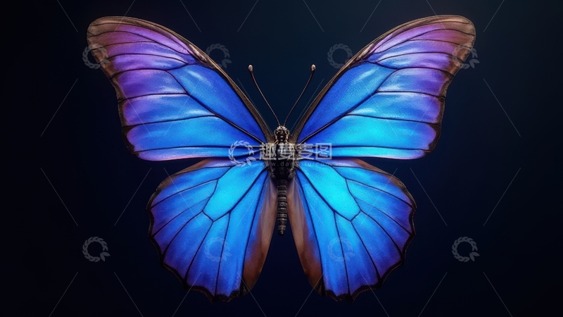 高清大图下载【趣麦麦图】深蓝背景蓝蝴蝶