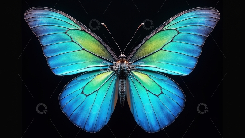 高清大图下载【趣麦麦图】蓝绿渐变蝴蝶