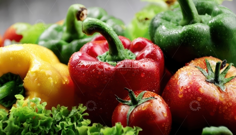 高清大图下载【趣麦麦图】带水珠彩椒西红柿组合