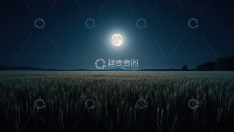 高清大图下载【趣麦麦图】月夜下静谧的麦田景象