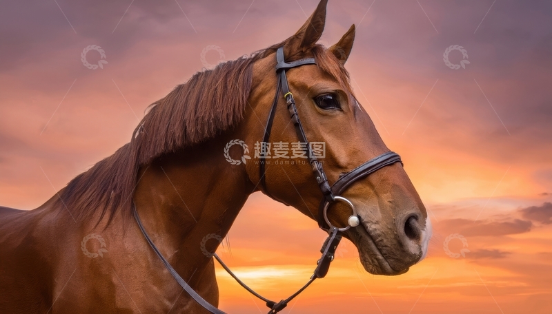 高清大图下载【趣麦麦图】暮色中棕马的优雅侧颜